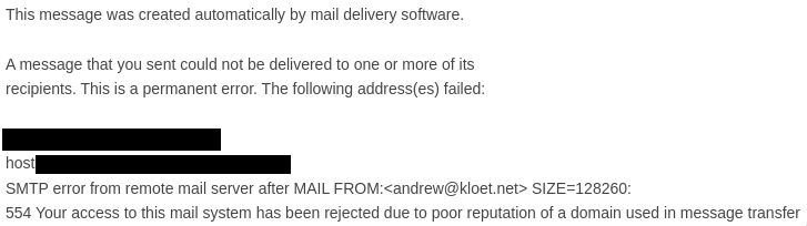 Email server rejection due to poor domain reputation