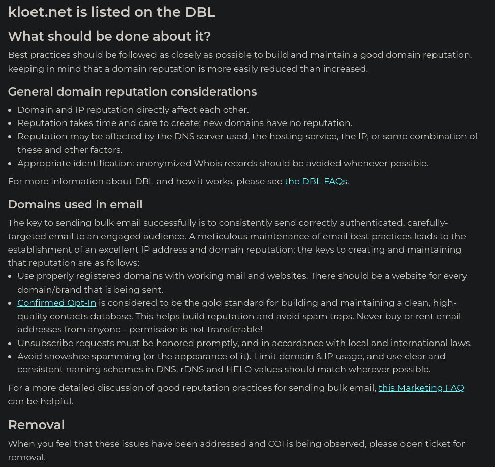 Spamhaus DBL removal steps