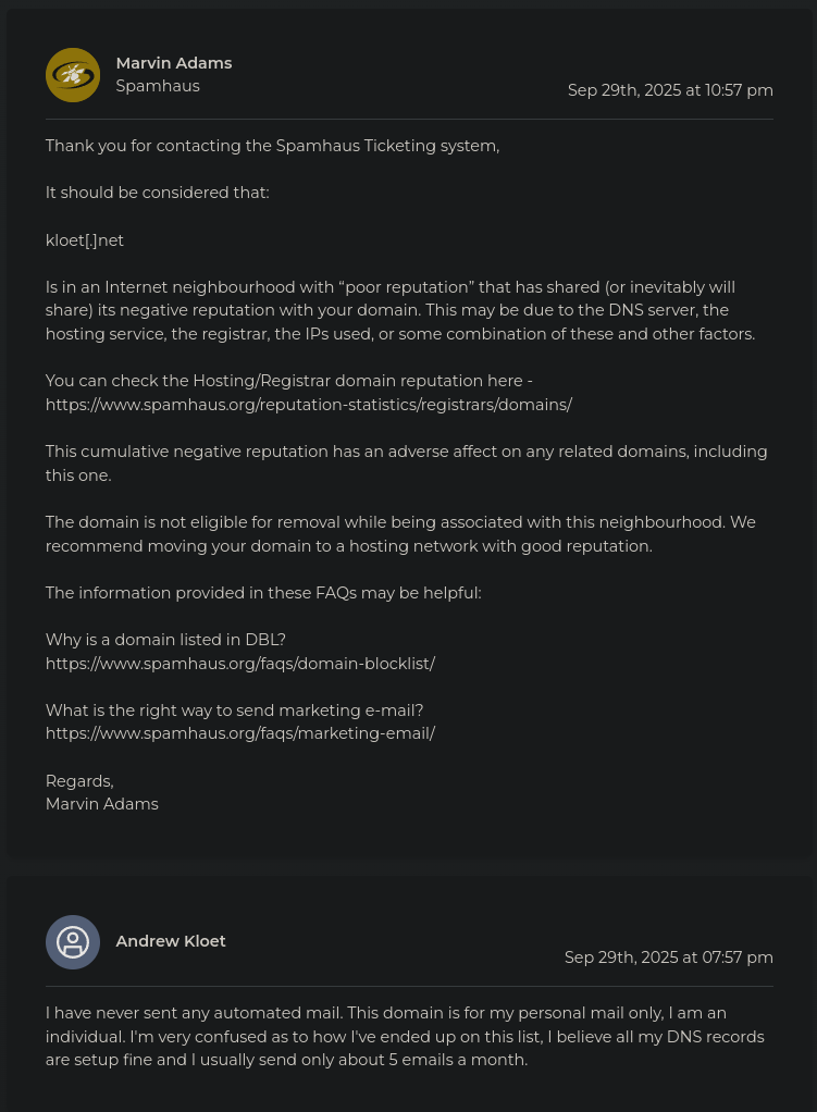 Spamhaus support ticket 1