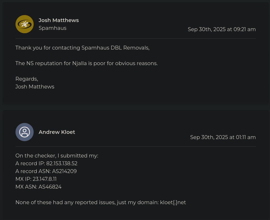 Spamhaus support ticket 2